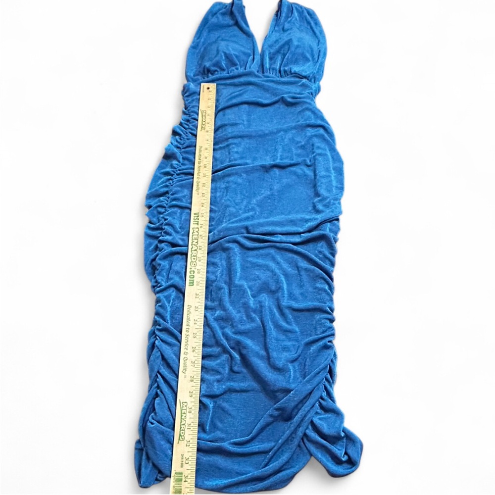 FASHION NOVA Blue Ruched Backless Maxi Dress V Neck Sleeveless XL NWT - Picture 8 of 8